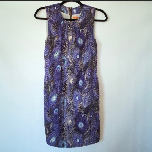 Tory Burch Silk Blend Peacock Feather Dress EUC Size 4 - Picture 2 of 9